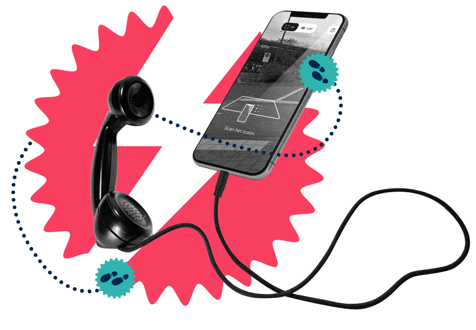 Mobiel met AR en een telefoon hoorn.